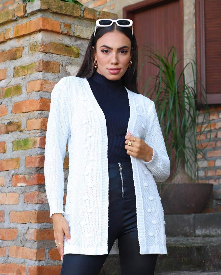 Polka Dot Knitted Cardigan - trắng - Xem 1