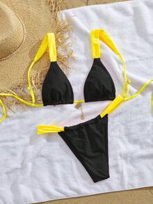 PEPPERMOLLY Nuevo conjunto de bikini elegante con tirantes ajustables suaves, estampado floral y nudo delantero, traje de baño de moda para mujer en la playa de verano