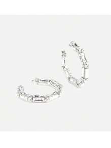Cuier 1 paire de boucles d'oreilles créoles en argent pour femmes, boucles d'oreilles de rue avec des strass brillants