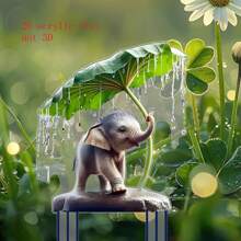 Whimsical Youngsters Elephant In Rain Acrylic Garden Stake - Bohemian Style, No-Power Needed, Featherless Decor For Gardens, Lawns, Patios & Flower Beds, Elephant Decor