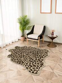 1 pieza Alfombra de terciopelo con estampado de leopardo, alfombra artificial, alfombra con estampado de leopardo falso, alfombra con estampado animal, linda alfombra de leopardo falso, adecuada para áreas pequeñas como oficina/debajo del escritorio/dormitorio/baño/cocina, nuevo producto de primavera, perfecto para Pascua, Día de San Valentín y otras decoraciones festivas