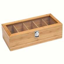 1pc Bamboo Tea Bag Storage Box - Multi-Functional Tea Cabinet With Shelf For Coffee And Tea Bags, Tabletop Storage Organizer Display Box