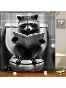 1/4pcs Raccoon Bathroom Shower Curtain Set, Bathroom Shower Curtain Set, Waterproof Fabric, Shower Curtain With 12 Hooks Back To School