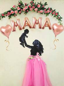 6pcs Heart Balloon Set, 16inch Gold/Silver/Rose Gold MAMA Letter Balloon Suitable For Birthday, Mother's Day, Party Decoration - Multicolor - View 5
