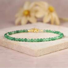 1 pieza Pulsera de piedra natural de aventurina verde para mujeres, con cuentas de jade "dongling" de perlas de corte de 3 mm y cristal de estilo retro - Aventurina verde - Ver 1