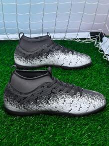 1 Pair Adult & Youth High-Top Outdoor Team Sports Soccer Shoes, Anti-Slip Wear-Resistant Cleats For Artificial Turf, Sandlot, Natural Grass, Indoor Courts, Lace-Up Design, Small Size, Lightweight High-Performance Football Boots, Leather Women Soccer Sneakers - Grey - View 6