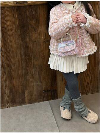 时尚别致的儿童手提包、单肩包、斜挎包、纯色、闪光包、迷你方包、蝴蝶结、珍珠、金属肩带、翻盖