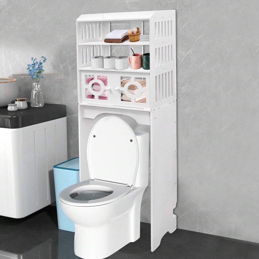 YUNRUX White Modern 4-Tier Toilet Cabinet PVC Storage Cabinet Storage - White - View 1
