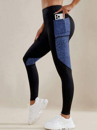 High-Waisted Tummy-Control Pocket Contrast Color Yoga Pants/Leggings Activewear