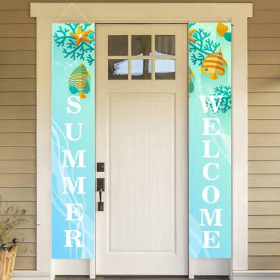 1 Piece (11.8*70.8 Inch/30*180 Cm), Polyester Material, Summer Hawaii Watermelon Beach Doorway Curtain, 2D Door Banner, Double Curtain Set, Holiday Party Scene Backdrop Decor, Summer Pool/Beach, Spring/Summer All-Season, Lightweight Hanging, No Power Needed
