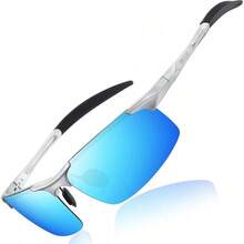 DUCO Mens Sports Polarized  UV Protection  For Men 8177s - Silver Frame Revo Blue Lens - View 1