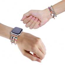 波西米亚风树脂串珠手链表带适用于 Apple Watch Ultra 2/Series 10/9/8/7/SE/6/5/4/3/2 - 可调节轻质波西米亚风格表带适用于 49/45/44/42/41/40/38 毫米女士时尚配饰 - 38-40-41-42毫米(S10) - 查看 4