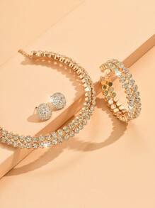 1 套奢华防过敏水晶项链、耳环、手链 4 件套首饰套装，优雅新娘礼服派对配饰