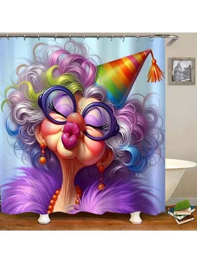 Zestaw dekoracji łazienkowych "Wszystkiego najlepszego z okazji urodzin" (1/4 szt.), zawiera wodoodporną zasłonę prysznicową, matę antypoślizgową, klapę sedesową, dywanik łazienkowy i 12 plastikowych haczyków, akcesoria łazienkowe, dekoracja domu i akademika, jesień, wystrój willi, dekoracje świąteczne