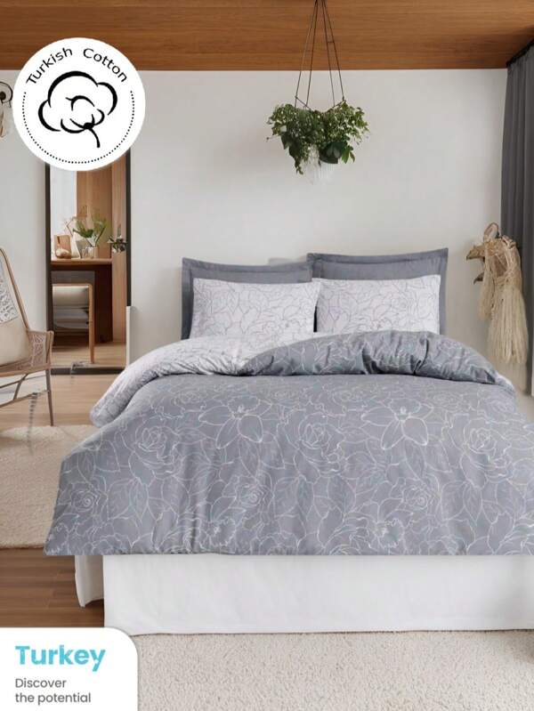 3/4-teiliges Bettwäsche-Set | Modernes geometrisches Muster | Eleganter minimalistischer Bettbezug + Spannbettlaken + 2 Kissenbezüge | Ganzjährig | Kartonverpackung