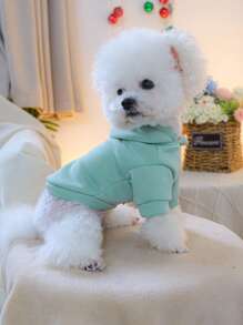 1 件宠物服装，优雅纯色连帽衫，适合小型犬或猫，适合秋冬季，舒适保暖，薄荷绿 - 綠色 - 查看 4