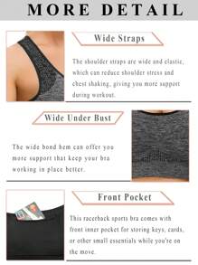 3 Pcs Sports Bra Support Yoga Gym Activewear Bra With Pocket - Multicolor - View 5