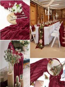 1pc Ruched Gauze Cheese Cloth Table Runner, Soft Touch, Premium Gauze Table Runner, Suitable For Weddings, Parties, Arches, Tables, Birthday Backdrops, Christmas, Baby Showers, Adding Romantic Ambiance And Cozy Party Atmosphere