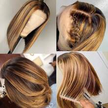 Highlight Lace Front Bob Wig Human Hair 14 Inch Ombre Honey Blonde 13x4 Hd Lace Front Wigs Human Hair Pre Plucked Middle Part 4/27 Colored Lace Frontal Wigs(14 Inch, 4/27 Highlight) - SP4/27 - 查看 7