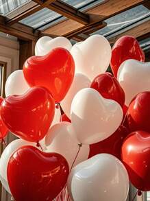 10/30pcs Red & White Heart Shaped Balloons Set For Weddings | 10 Inch Romantic Love Balloons, Valentine's Day, Anniversary Party Decor | Premium Latex With Double-Sided Design (Wedding Season Collection)