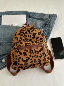 Fashion New Women Leopard Print Backpack - Brown - View 6