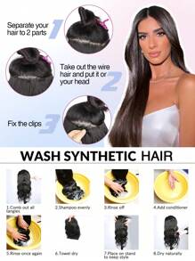 Invisible Steel Wire Hair Extensions, Transparent Hair Hoop, Adjustable Size, Detachable Safety Clips, Synthetic Straight Hair, Women Invisible Wig - Multicolor - View 6