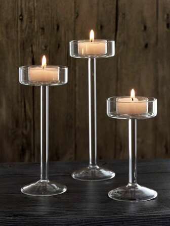 1 件高架玻璃烛台套装，玻璃茶灯烛台，透明婚礼飓风优雅茶灯台，适用于餐饮派对家居装饰派对餐桌布置礼物，浪漫烛光晚餐道具，房间装饰，礼物（无蜡烛）