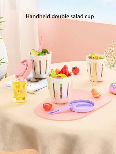 1 件双层沥水沙拉杯，带水果叉，野餐和外卖家居浴室装饰秋季装饰