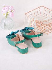 1 Pair Cute Girls Bow Decor High Heel Sandals, Suitable For Summer