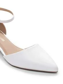 Women's Ankle Strap Low Heel Pumps Dress Shoes Pointed Toe Closed Toe Comfortable Casual D'Orsay Flats - 白色 - 查看 7