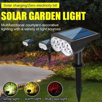 2/7 LED RVB Lumière solaire extérieure, spot de paysage à double usage changeant de couleur, lumière murale solaire polyvalente pour jardin, cour, allée, villa, décoration, structure durable avec finition brillante