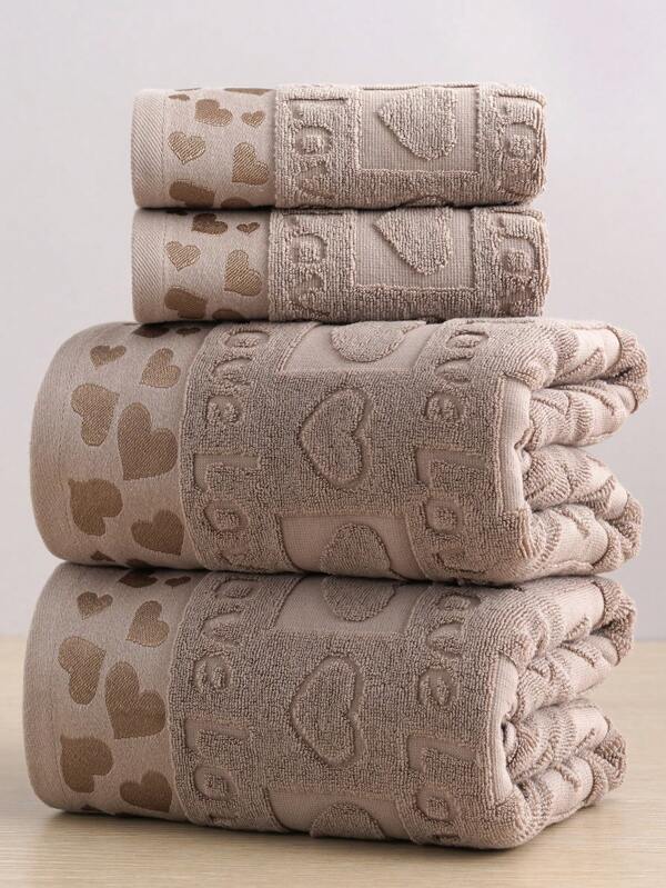 QIBHI 1/2/3/9 pièces Serviettes de bain/Gants de toilette Jacquard - Cœur, Doux et absorbant, Décoration de salle de bain, Cadeau pour couples, fête, Saint-Valentin, Plusieurs tailles disponibles pour le salon de beauté et la salle de bain à la maison