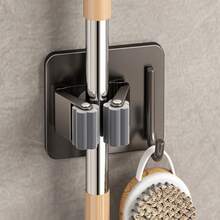 1/2/3pcs 304 Stainless Steel Mop Hooks, Bathroom Wall Mounted Mop Holder, No Drilling Required, Strong Adhesive Mop Rack