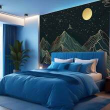 1pc Night Forest & Mountain Print Tapestry, Modern Polyester Square Wall Hanging Decor For Room, Living Room, Bedroom, Home Decoration