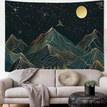 1pc Night Forest & Mountain Print Tapestry, Modern Polyester Square Wall Hanging Decor For Room, Living Room, Bedroom, Home Decoration