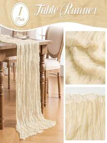 1pc Ruched Gauze Cheese Cloth Table Runner, Soft Touch, Premium Gauze Table Runner, Suitable For Weddings, Parties, Arches, Tables, Birthday Backdrops, Christmas, Baby Showers, Adding Romantic Ambiance And Cozy Party Atmosphere