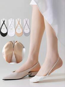 4 Pairs Summer Ultra-Thin Breathable Solid Color Basic Series Minimalist Fashion High-Quality Invisible Socks, Moisture-Wicking And Abrasion-Resistant Half Palm Socks - Multicolor - View 1