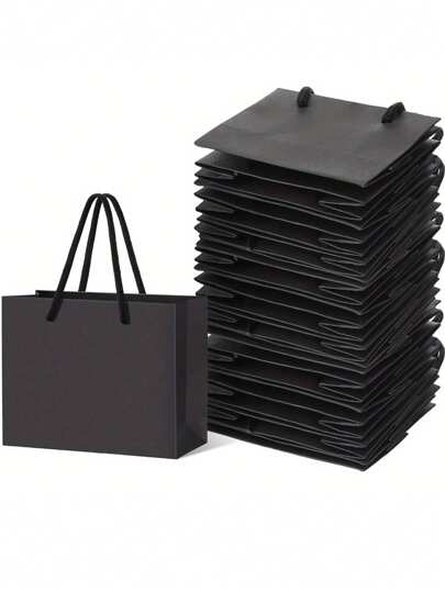 10个装黑色牛皮纸手提袋，黑色礼品袋，纯色礼品袋，小型便携购物袋，适用于精品店、婚礼、新生儿派对、生日派对、伴娘礼品袋、母亲节、毕业典礼等场合。