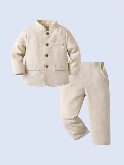 BOARNSEORL 2pcs Baby Boys Gentleman Suit Set, Fashionable Jacket And Pants, Elegant And Charming, Suitable For Baby Shower, Birthday Party, Wedding, Formal Occasion