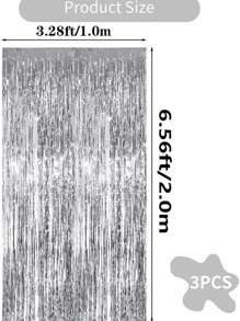 3pcs Metallic Foil Tinsel Fringe Curtains, Party Background Decoration, Birthday Party Wedding Decor Supplies