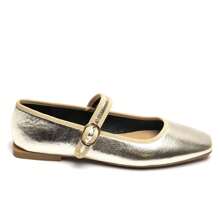 Suede Mary Jane Ballerinas With Adjustable Strap - Gold - View 2
