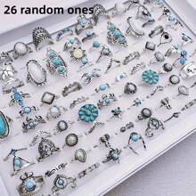 26 stuks diverse turquoise ringen in Boheemse stijl, geschikt voor casual gebruik, willekeurige mix