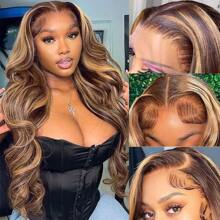 34 Inch 200% Density Highlight 13x4 Human Hair Lace Front Wigs Human Hair Pre Plucked Body Wave Glueless Wigs Human Hair For Black Women  4/27 Colored 13x4 Human Hair Lace Front Wigs - SP4/27 - 查看 1