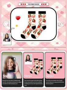1 Pair Of Customized Face Children's Mid Tube Socks, Put Any Face On Socks,Boy And Girl, Personalized Socks For With Photos, Interesting Customized Picture Pairs With Medium To Long Socks, Suitable For Valentine's Day, Birthdays, Gift Giving - Multicolor - View 3
