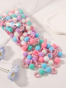 30/60pcs Candy-Colored Fluffy Ball Hair Ties, Adorable Mini Hair Accessories For Kids