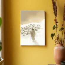 1pc Framed Canvas Wall Art Poster Abstract A Man With A Stick In Front Of A Herd Of Sheep Wall Art For Living Room Bedroom Bathroom Kitchen Apartment Hotel, Artful Home Decoration - Framed, Vertical - Framed Canvas - View 6