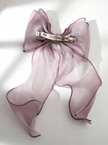 1pc Oversized Iridescent Chiffon Bowknot Ribbon Hair Clip Hairband For Girl