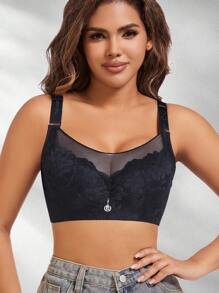 Women's Adjustable Strapless Lace Bra With Steel Rings - Black - View 2