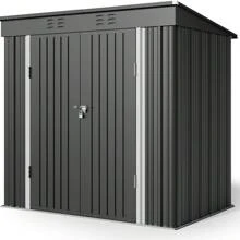 6ft X 4ft Outdoor Metal Storage Cabinet With Lockable Door Get Metal Garden Shed, Large Capacity Tool Room For Storing Yard Tool - 灰色 - 查看 2