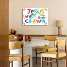 1pc Framed Canvas Wall Art Poster Abstract Jesus Loves The Little Children Wall Art For Living Room Bedroom Bathroom Kitchen Apartment Hotel, Artful Home Decoration - Framed, Horizontal - Framed Canvas - View 6